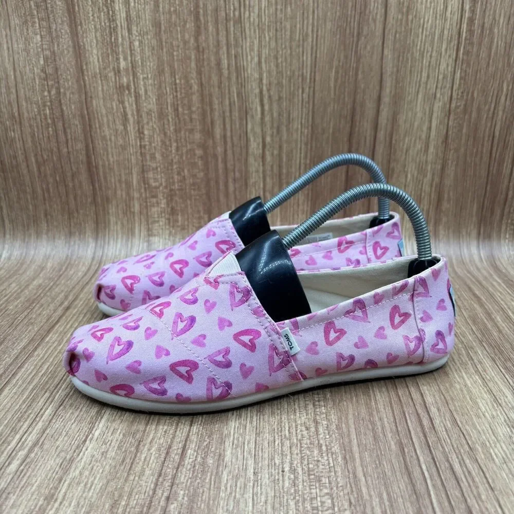 TOMS Slip On Shoe Alpargata Women's Pink‎ Canvas Hearts Casual Size 7.5